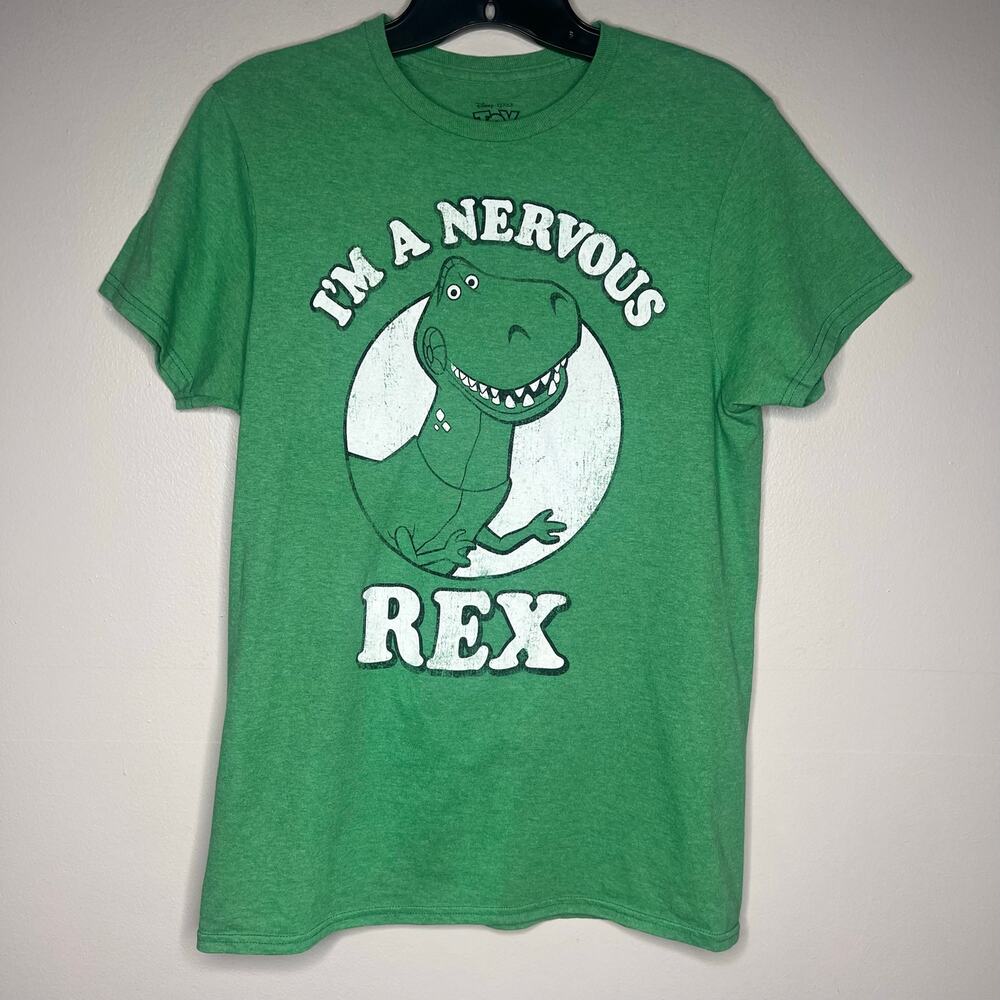 Toy Story I'm A Nervous REX Tee Green T-Shirt Size S Disney World Pixar Dinosaur